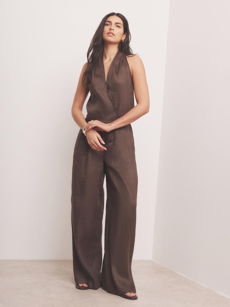 Mint Velvet Brown Linen Blend Halter Top - Image 1 of 8