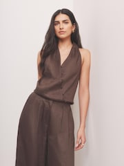 Mint Velvet Brown Linen Blend Halter Top - Image 3 of 8