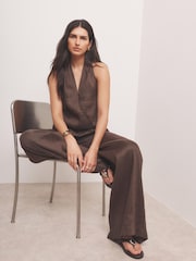 Mint Velvet Brown Linen Blend Halter Top - Image 4 of 8