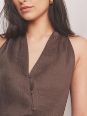 Mint Velvet Brown Linen Blend Halter Top - Image 5 of 8