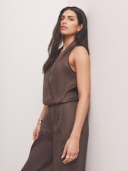 Mint Velvet Brown Linen Blend Halter Top - Image 6 of 8