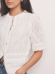 Mint Velvet White Cotton Broderie Knit Cardigan - Image 3 of 7