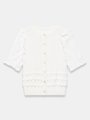 Mint Velvet White Cotton Broderie Knit Cardigan - Image 6 of 7