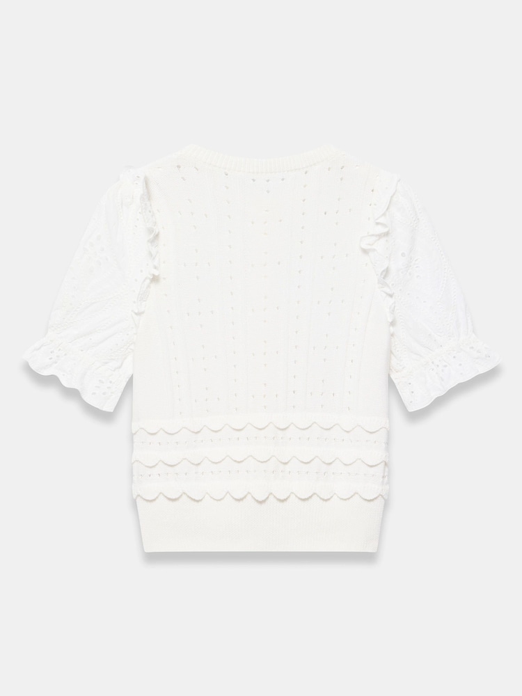 Mint Velvet White Cotton Broderie Knit Cardigan - Image 7 of 7