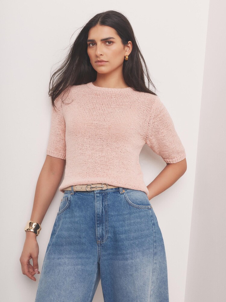 Mint Velvet Pink Cotton Blend Knit Top - Image 1 of 7