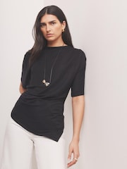 Mint Velvet Black Draped Asymmetric Top - Image 3 of 7