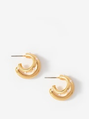 Mint Velvet Gold Tone Mini Double Hoop Earrings - Image 2 of 5