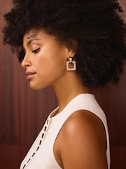 Mint Velvet Gold Tone Statement Square Earrings - Image 1 of 4