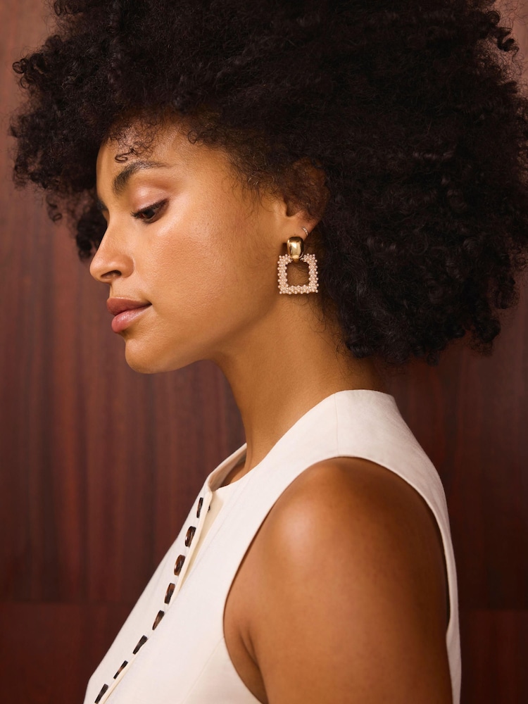 Mint Velvet Gold Tone Statement Square Earrings - Image 1 of 4