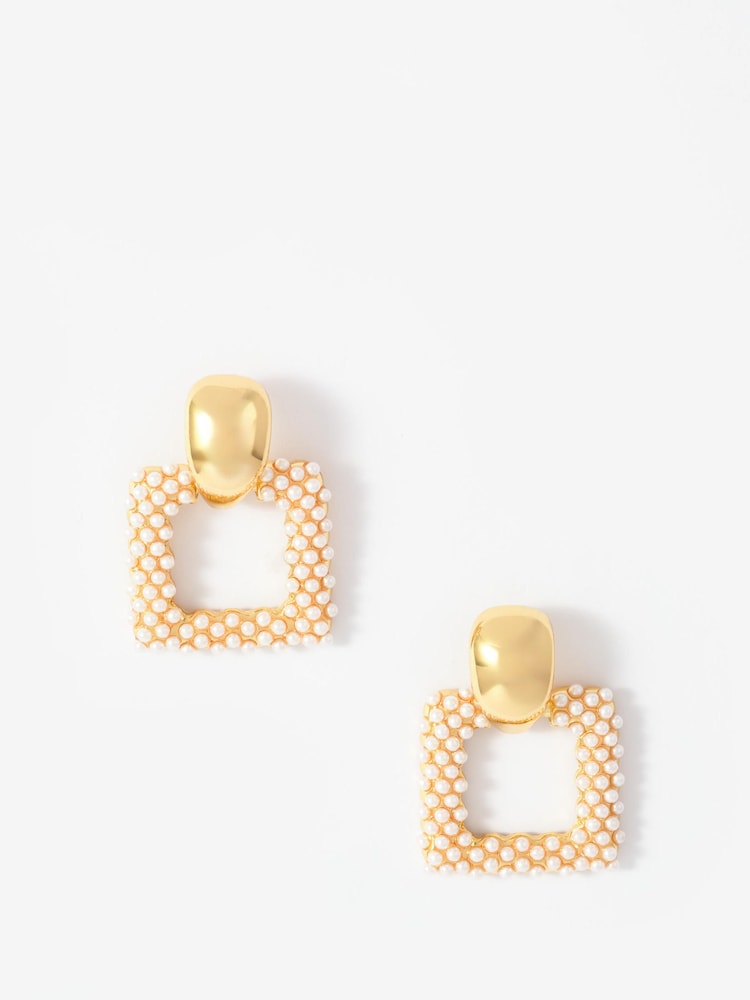 Mint Velvet Gold Tone Statement Square Earrings - Image 2 of 4