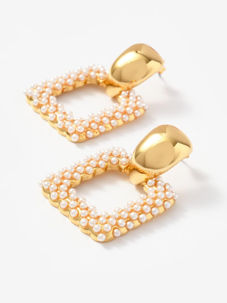 Mint Velvet Gold Tone Statement Square Earrings - Image 4 of 4