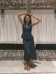 Темно-синий - Mint Velvet Linen Midi Skirt - Изображение 1 6