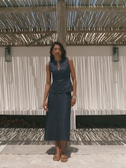 Темно-синий - Mint Velvet Linen Midi Skirt - Изображение 2 6