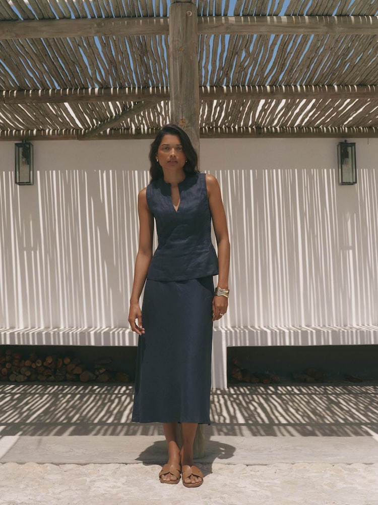 Темно-синий - Mint Velvet Linen Midi Skirt - Изображение 2 6