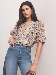 Mint Velvet Orange Floral Print Blouse - Image 1 of 7