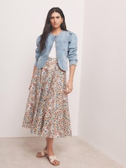 Mint Velvet Orange Floral Print Midi Skirt - Image 1 of 7