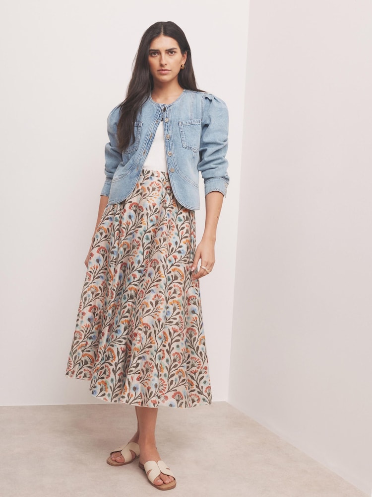 Mint Velvet Orange Floral Print Midi Skirt - Image 1 of 7