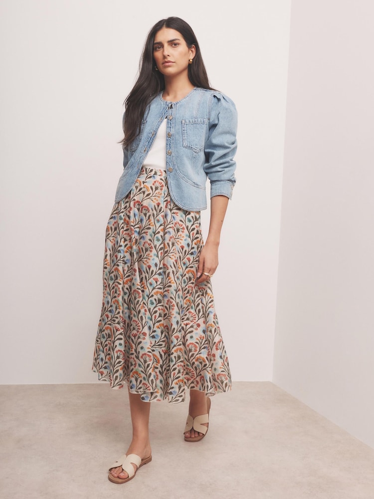 Mint Velvet Orange Floral Print Midi Skirt - Image 2 of 7