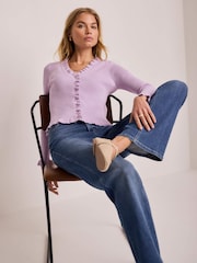 Mint Velvet Purple Ruffle Detail Cardigan - Image 1 of 7