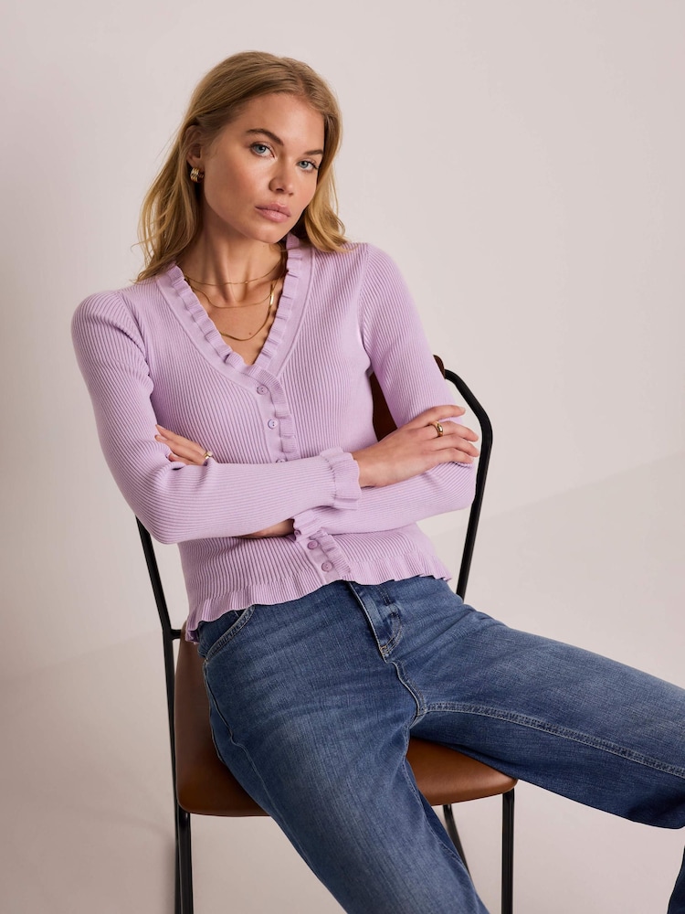 Mint Velvet Purple Ruffle Detail Cardigan - Image 2 of 7