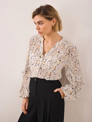 Mint Velvet Cream Floral Print Ruffle Blouse - Image 1 of 4