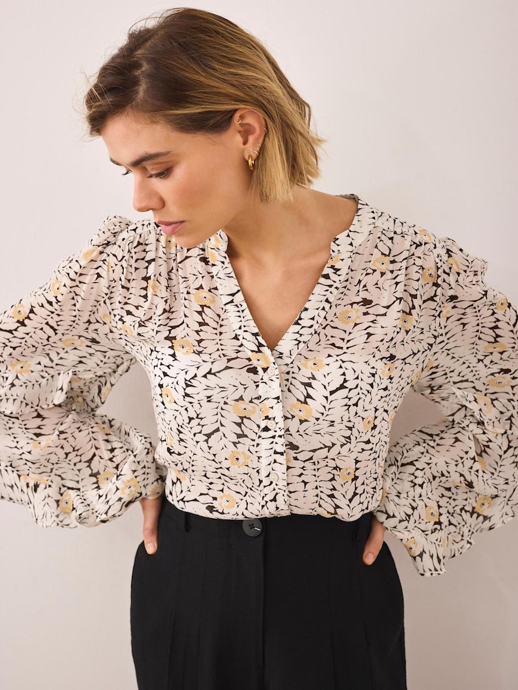 Mint Velvet Cream Floral Print Ruffle Blouse - Image 2 of 4 Mint Velvet Cream Floral Print Ruffle Blouse - Image 2 of 4