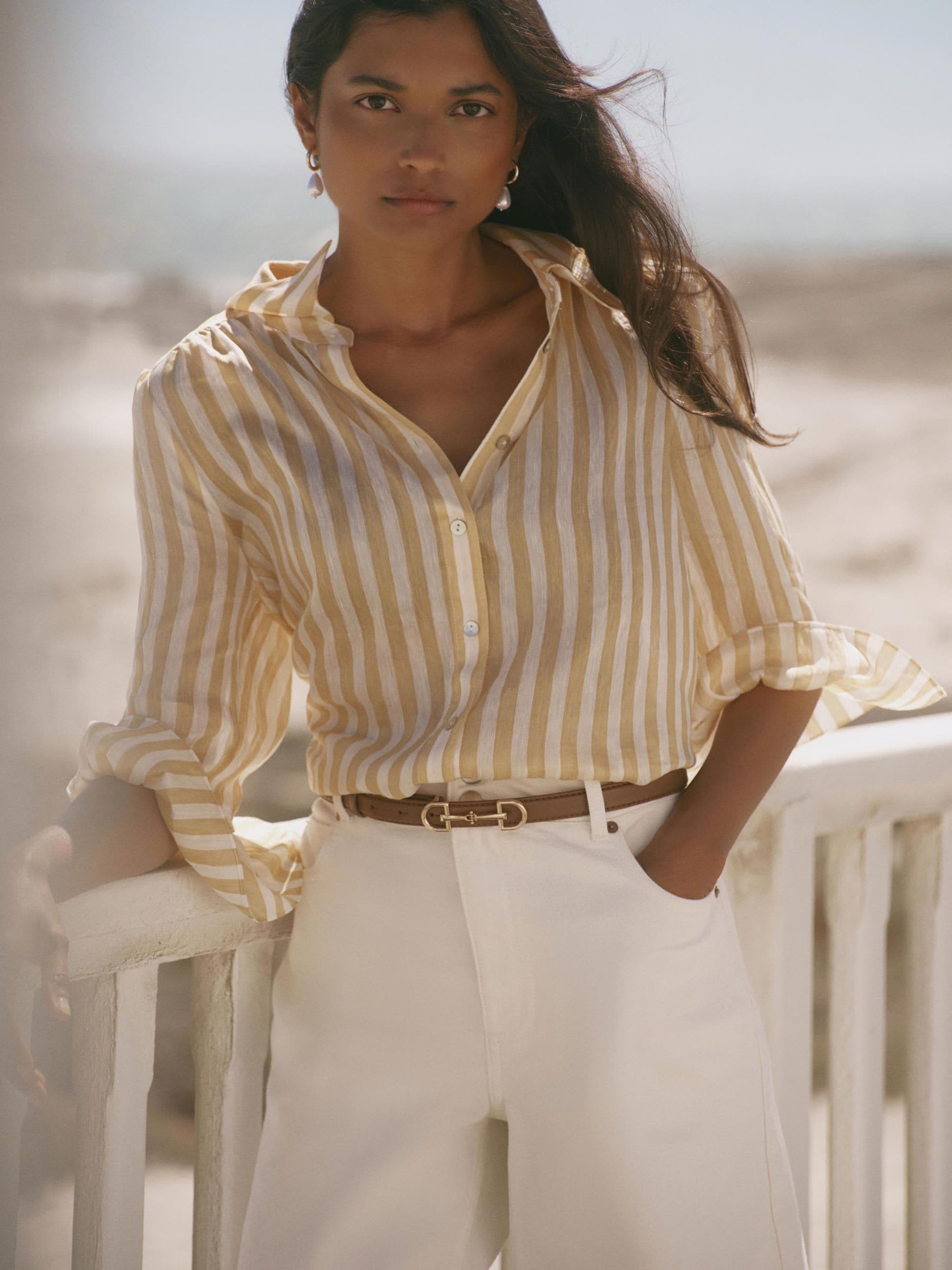 Buy Mint Velvet Yellow Striped Ruffle Detail Shirt from Next USA