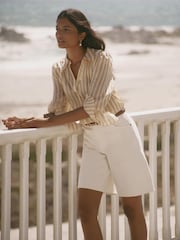 Mint Velvet Yellow Striped Ruffle Detail Shirt - Image 4 of 8