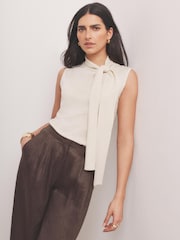 Mint Velvet Metallic Knit Tie Neck Top - 圖片 1/7