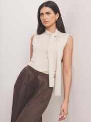 Mint Velvet Metallic Knit Tie Neck Top - 圖片 5/7