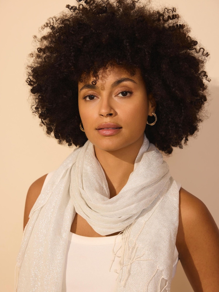 Mint Velvet White Metallic Lightweight Scarf - Image 2 of 4 Mint Velvet White Metallic Lightweight Scarf - Image 2 of 4