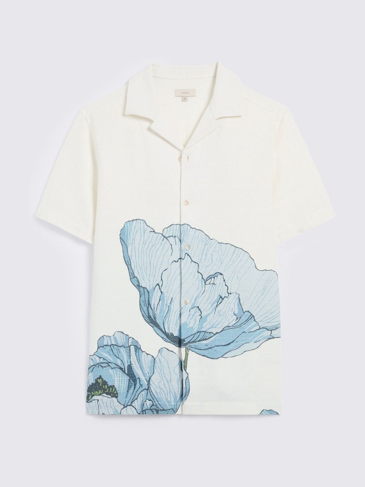 MOSS Blue Poppy Print Cuban Shirt - Image 4 of 4