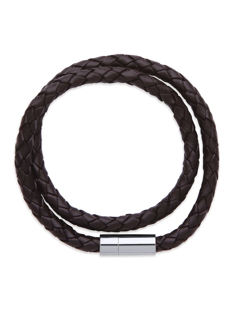 棕色 - Bartlett Men's Leather Double Wrap Bracelet - 圖片 1/3