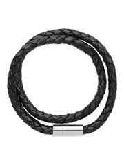 黑色 - Bartlett Men's Leather Double Wrap Bracelet - 圖片 1/3