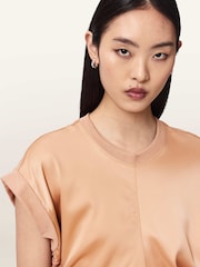 AllSaints Pink Mira Satin T-Shirt - Image 3 of 6
