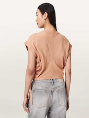 AllSaints Pink Mira Satin T-Shirt - Image 4 of 6