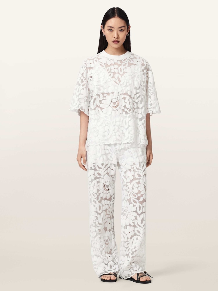 AllSaints White Amelie Lace Trousers - Image 2 of 7 AllSaints White Amelie Lace Trousers - Image 2 of 7