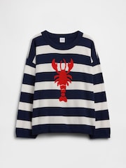 Gap Navy Lobster Oversized Stripe Crew Neck Jumper (4-13yrs) - Image 1 of 3