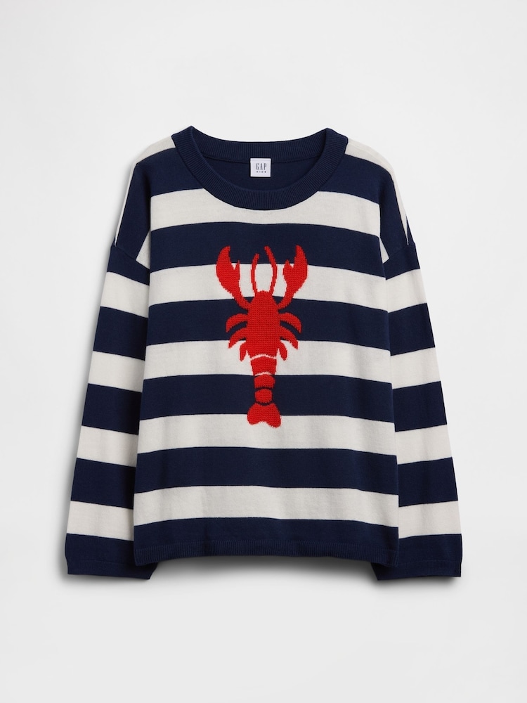 Gap Navy Lobster Oversized Stripe Crew Neck Jumper (4-13yrs) - Image 1 of 3