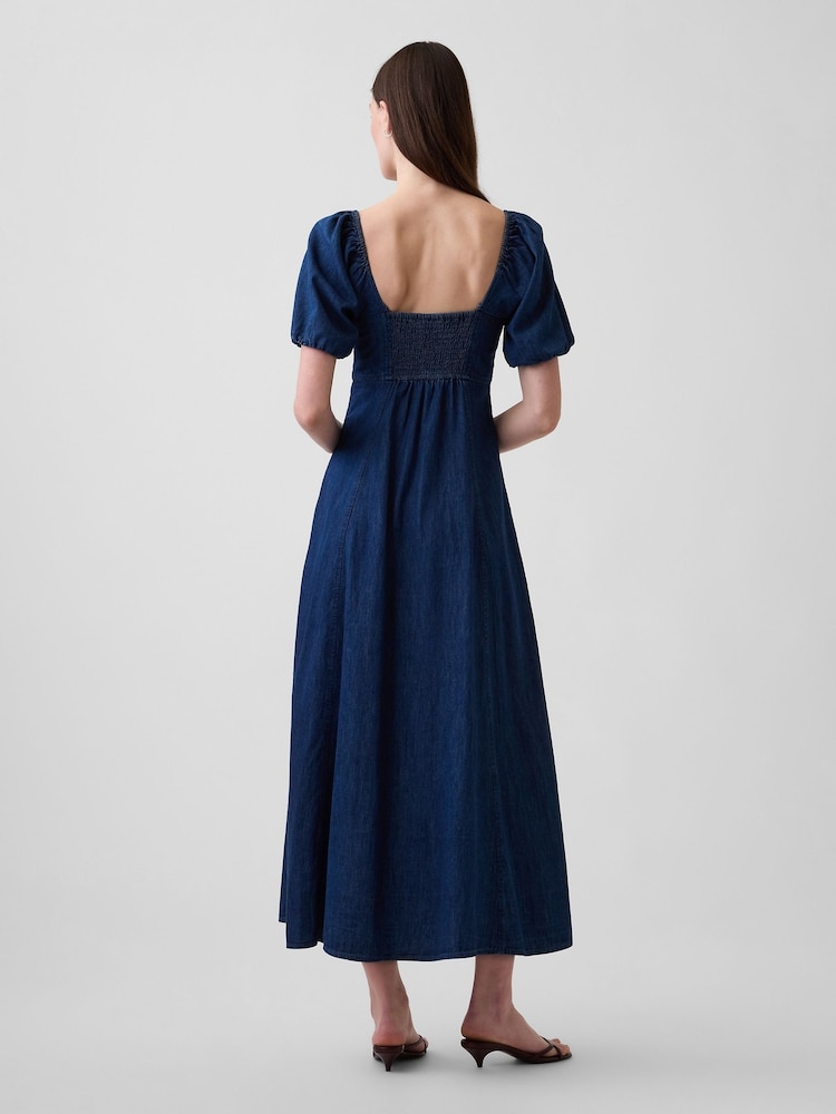 Gap Dark Wash Denim Puff-Sleeve Button-Front Maxi Dress - Image 2 of 4