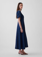 Gap Dark Wash Denim Puff-Sleeve Button-Front Maxi Dress - Image 3 of 4