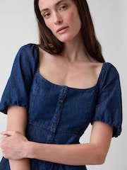 Gap Dark Wash Denim Puff-Sleeve Button-Front Maxi Dress - Image 4 of 4