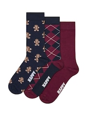 Happy Socks Everyday Gingerbread Man Socks 3 Pack - 4şəkildən 1 şəkil