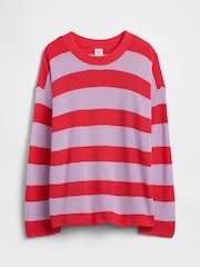 Sweter o kroju oversize Gap w paski z okrągłym dekoltem (4–13 lat) - Obraz 1 z 3
