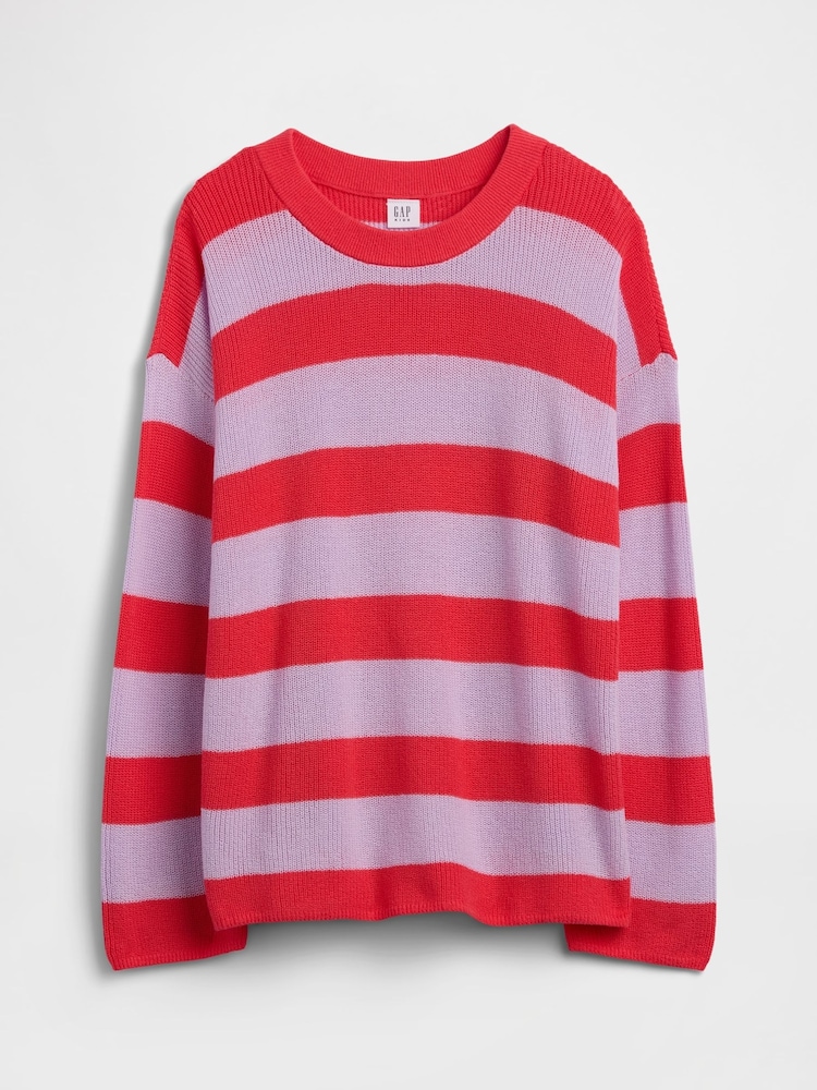 Sweter o kroju oversize Gap w paski z okrągłym dekoltem (4–13 lat) - Obraz 1 z 3