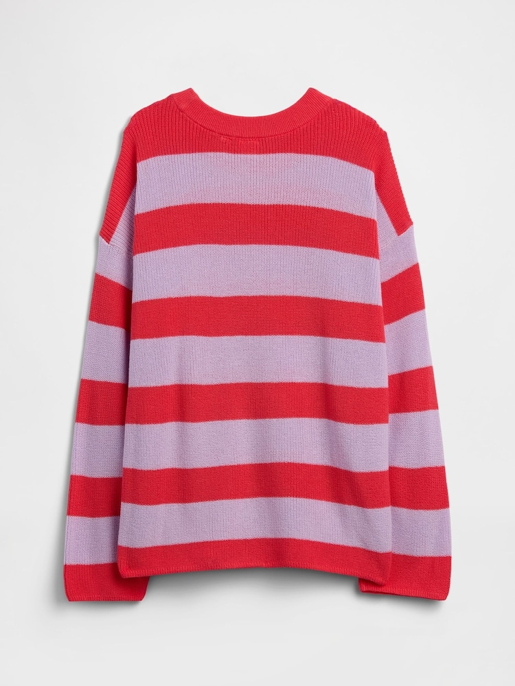 Sweter o kroju oversize Gap w paski z okrągłym dekoltem (4–13 lat) - Obraz 2 z 3