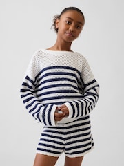 Gap Blue/Cream Crochet Oversized Stripe Jumper (4-13yrs) - Image 1 of 5