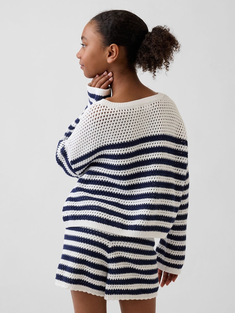 Gap Blue/Cream Crochet Oversized Stripe Jumper (4-13yrs) - Image 2 of 5