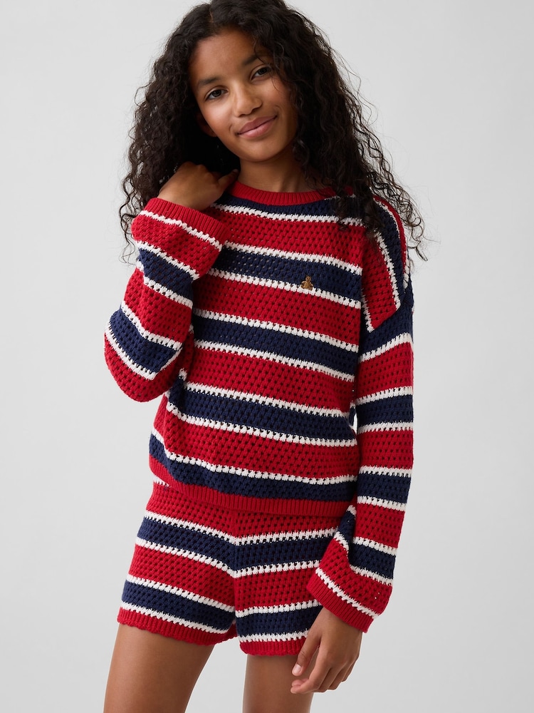 Gap Red/Blue Crochet Oversized Stripe Jumper (4-13yrs) - Image 1 of 5
