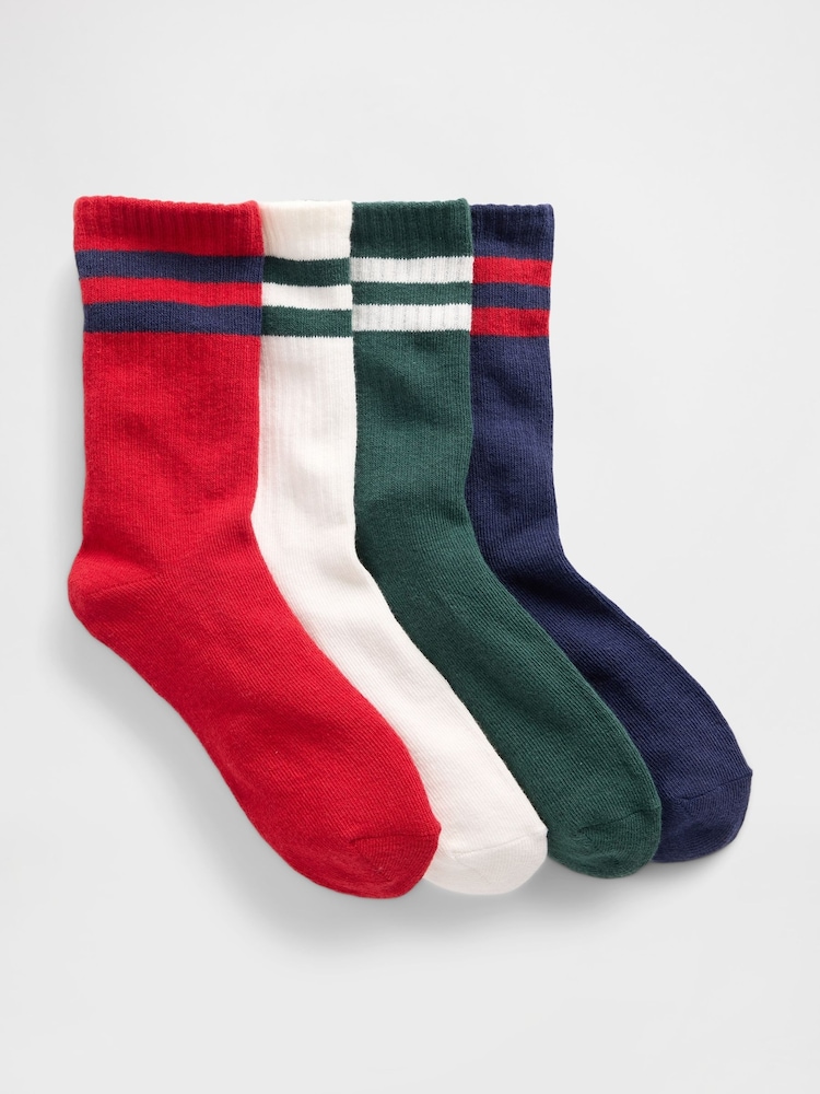 Gap Red Multi Varsity Crew Socks (4-Pack) (6-11yrs) - Image 1 of 1 Gap Red Multi Varsity Crew Socks (4-Pack) (6-11yrs) - Image 1 of 1